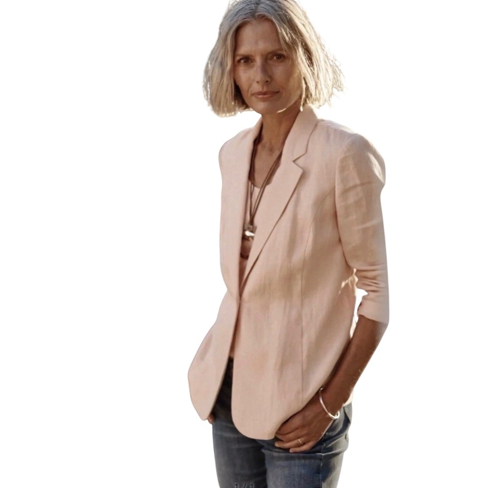 NWT J.Jill Love Linen Blazer Womens 2X Seashell Pink Single Button Notched Lapel